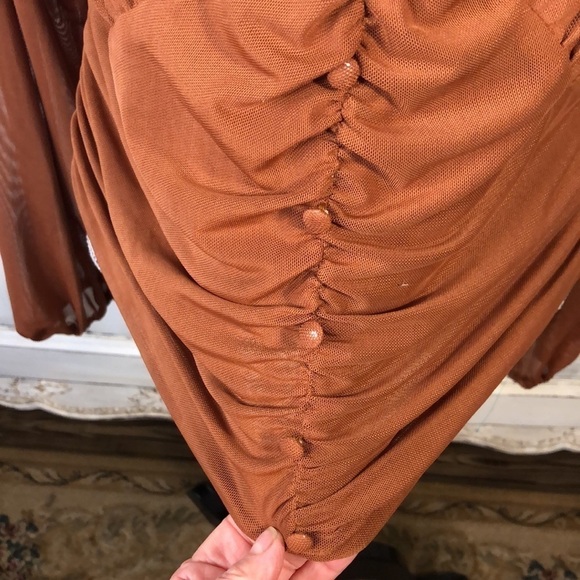 Talent Sexy Sheer Netting Long Sleeve Deep V Neck Empire Styling Camisole Top - Picture 4 of 13